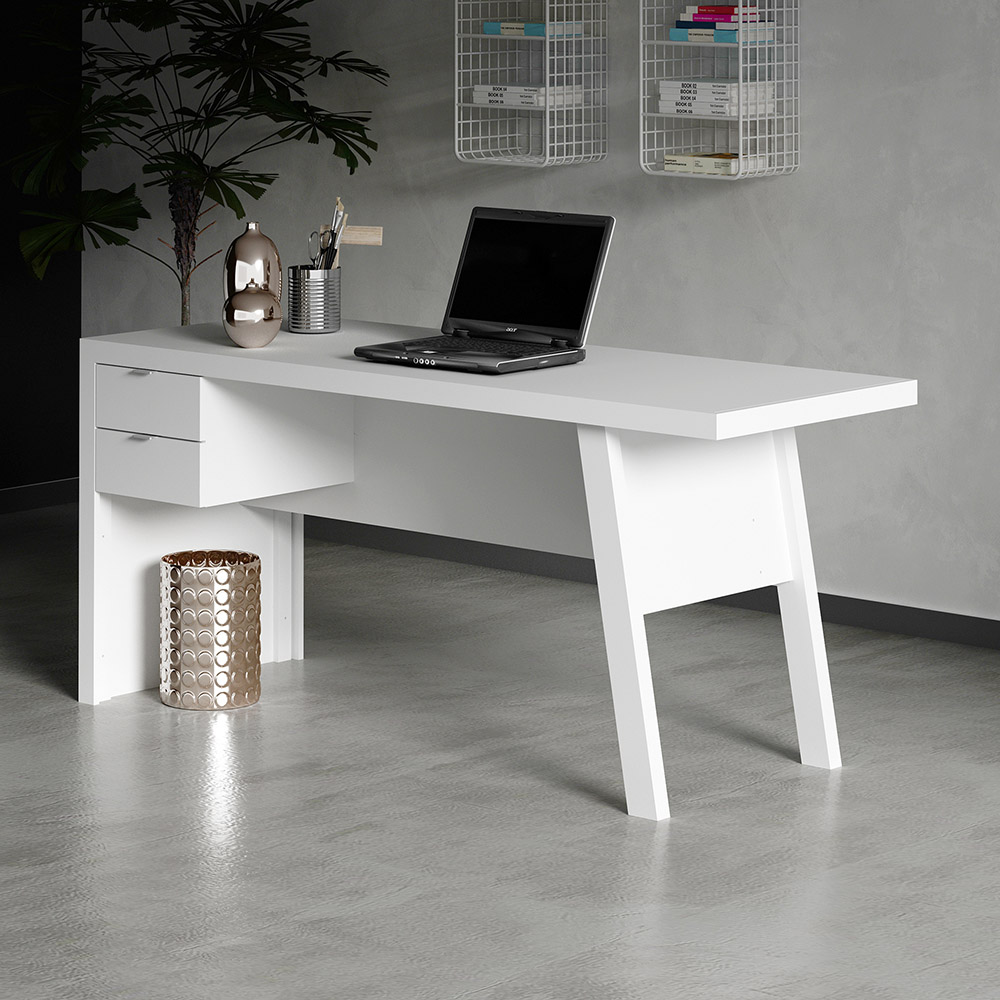 Mesa com 2 Gavetas para Escritório Home Office ME4122 MDP Branco G69 - Gran Belo