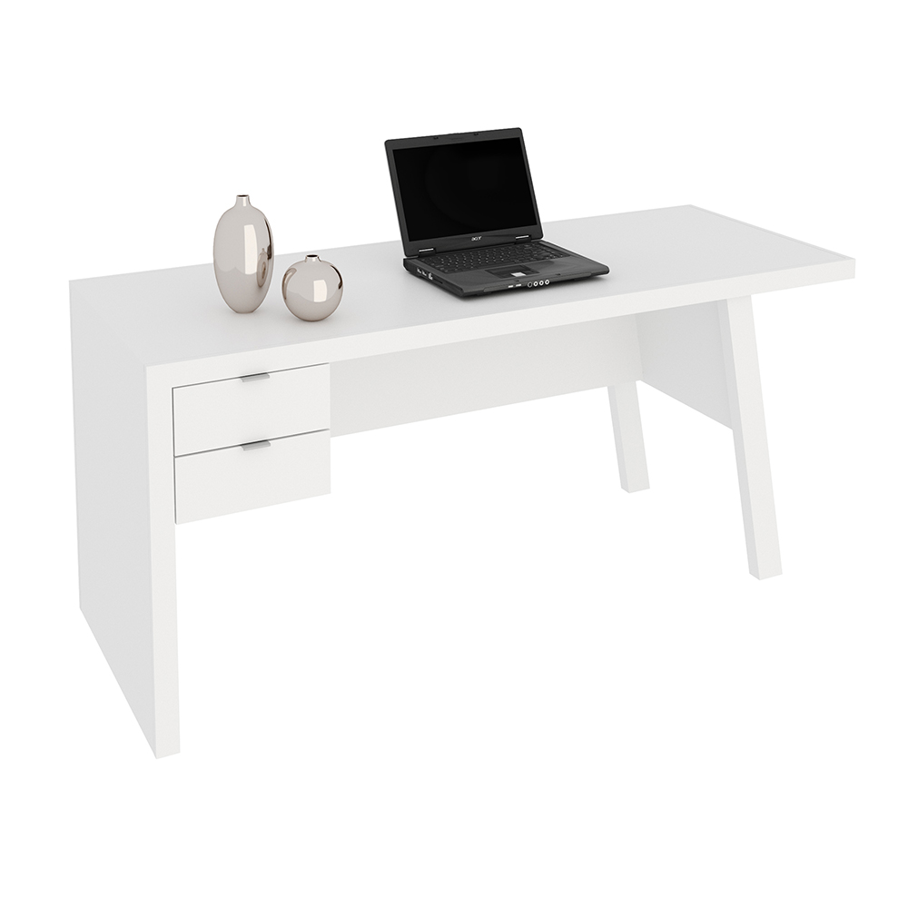 Mesa com 2 Gavetas para Escritório Home Office ME4122 MDP Branco G69 - Gran Belo