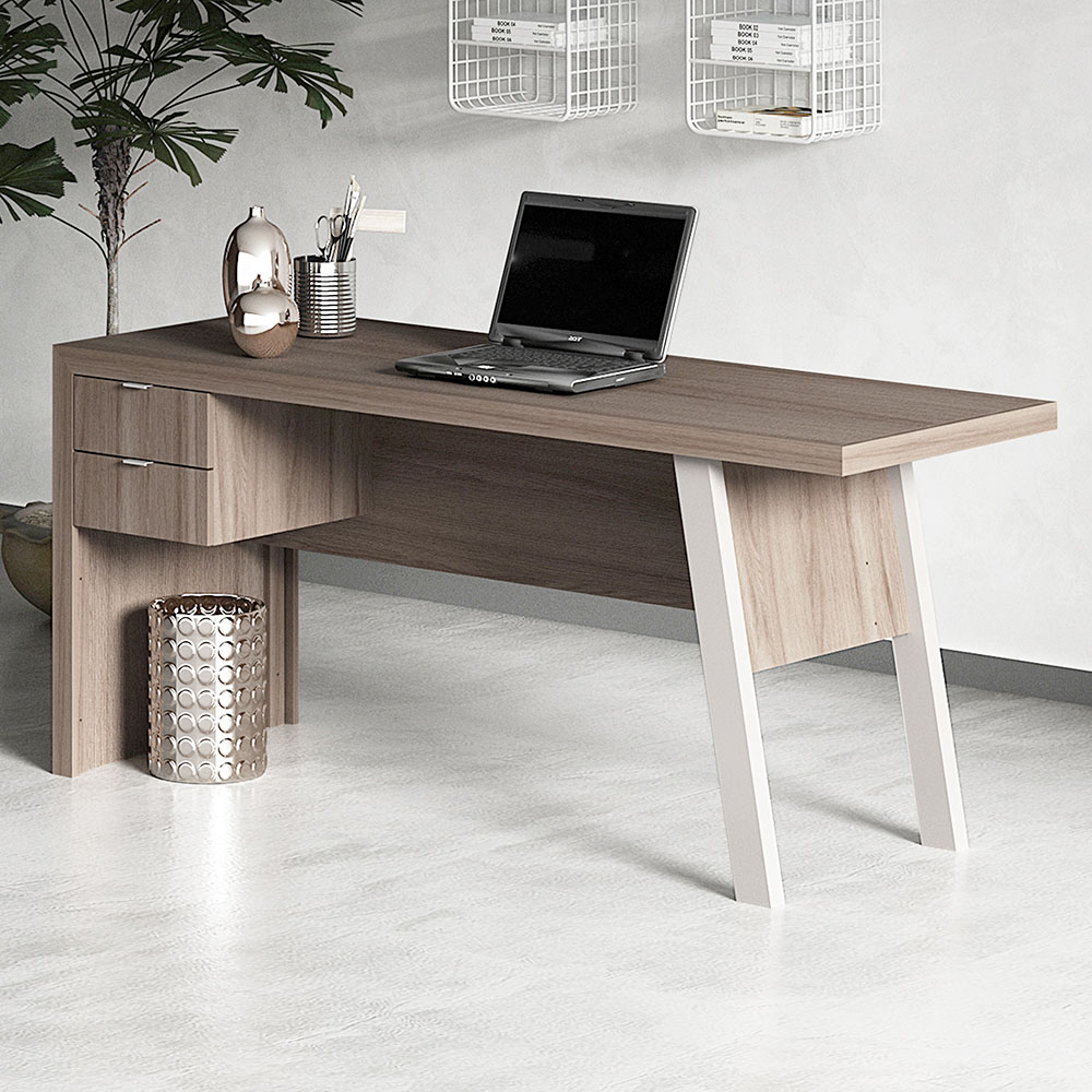 Mesa com 2 Gavetas para Escritório Home Office ME4122 MDP Carvalho/Fendi G69 - Gran Belo