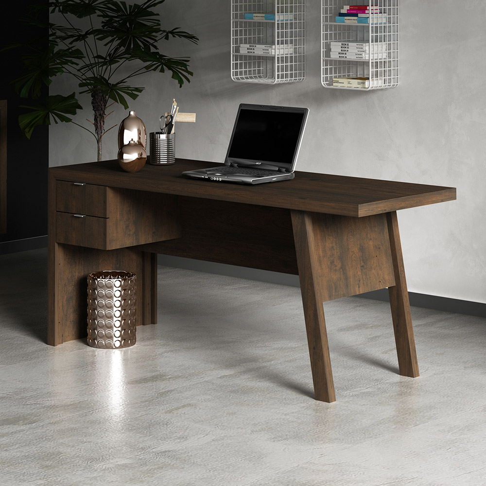 Mesa com 2 Gavetas para Escritório Home Office ME4122 MDP Rustico G69 - Gran Belo