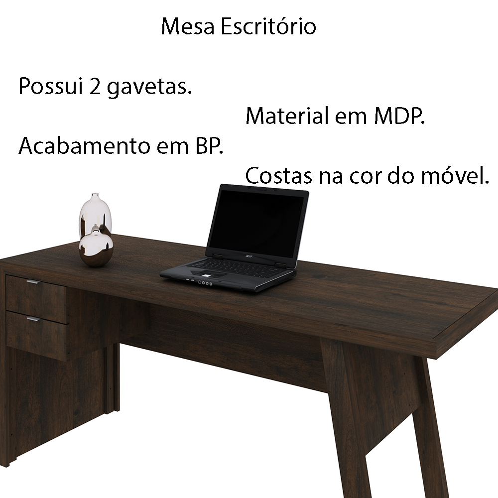 Mesa com 2 Gavetas para Escritório Home Office ME4122 MDP Rustico G69 - Gran Belo