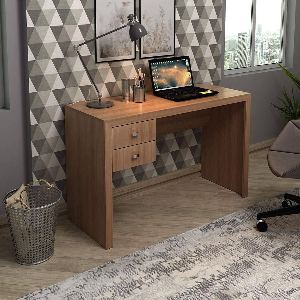 Mesa com 2 Gavetas para Escritório Home Office ME4123 MDP Amendoa G69 - Gran Belo