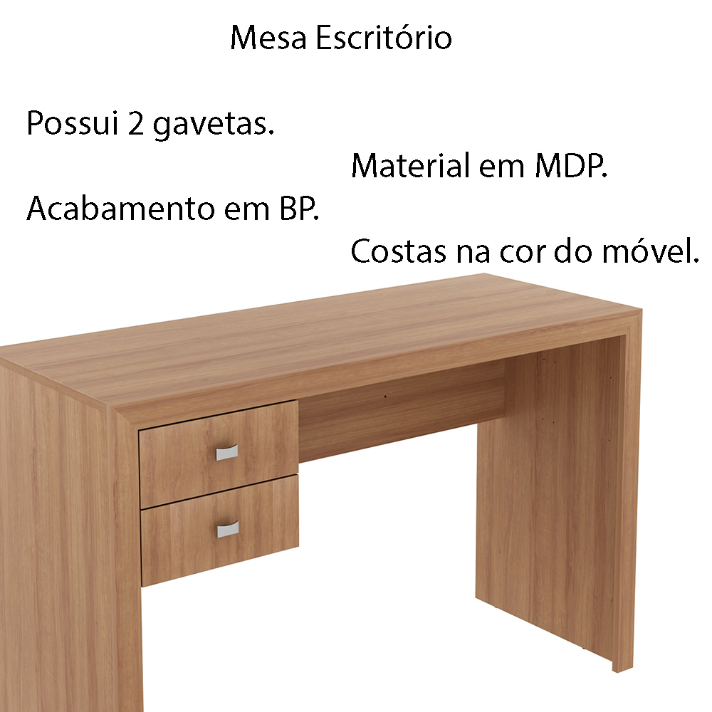 Mesa com 2 Gavetas para Escritório Home Office ME4123 MDP Amendoa G69 - Gran Belo