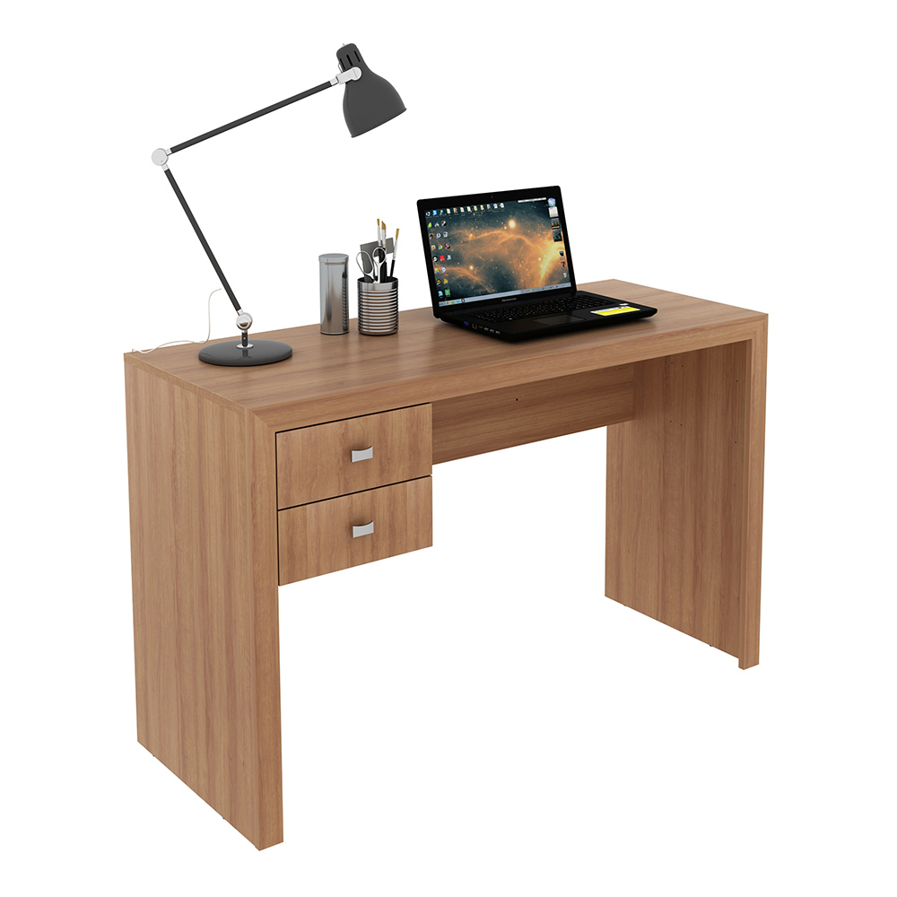 Mesa com 2 Gavetas para Escritório Home Office ME4123 MDP Amendoa G69 - Gran Belo