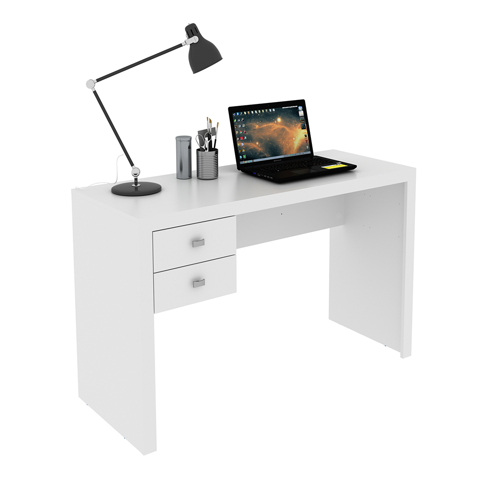 Mesa com 2 Gavetas para Escritório Home Office ME4123 MDP Branco G69 - Gran Belo