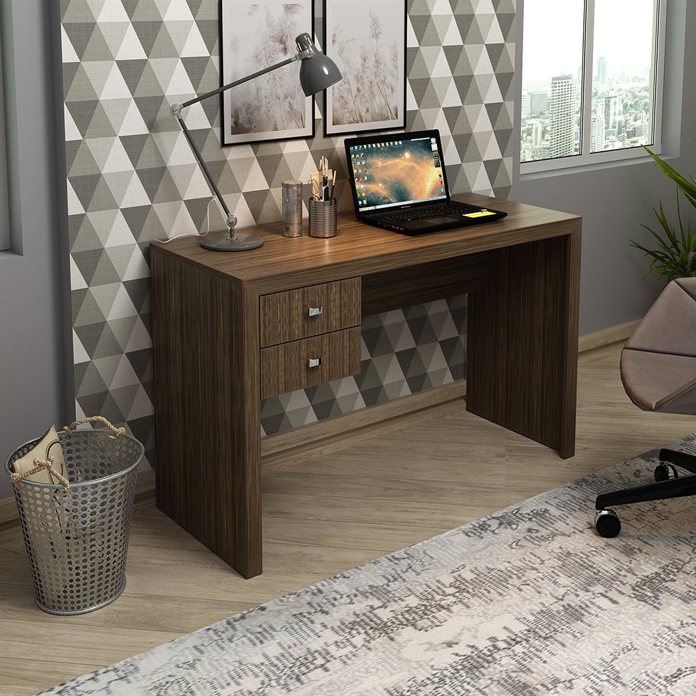 Mesa com 2 Gavetas para Escritório Home Office ME4123 MDP Nogal G69 - Gran Belo
