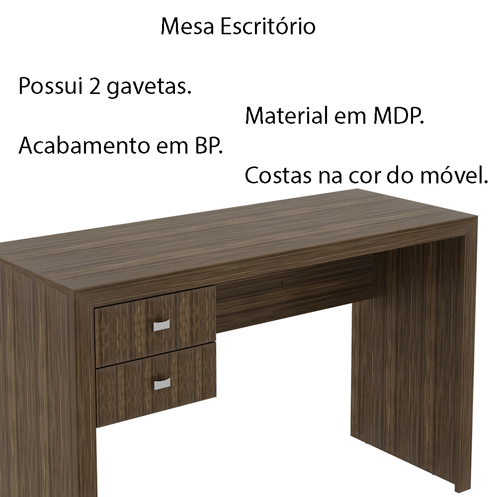 Mesa com 2 Gavetas para Escritório Home Office ME4123 MDP Nogal G69 - Gran Belo