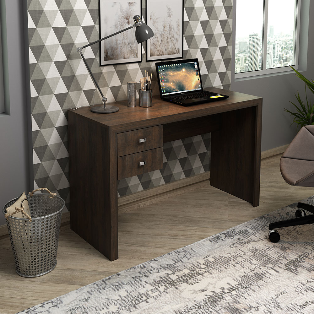 Mesa com 2 Gavetas para Escritório Home Office ME4123 MDP Rustico G69 - Gran Belo
