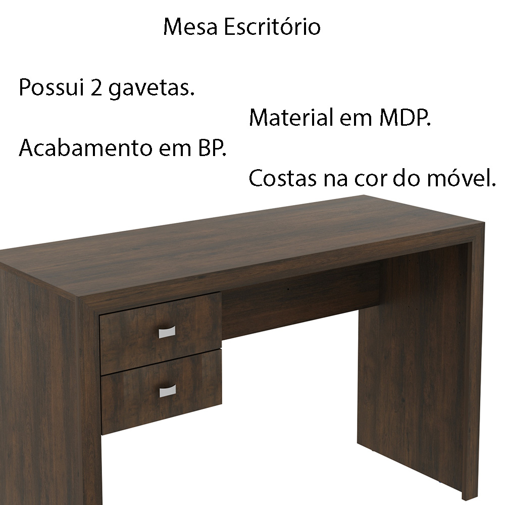 Mesa com 2 Gavetas para Escritório Home Office ME4123 MDP Rustico G69 - Gran Belo