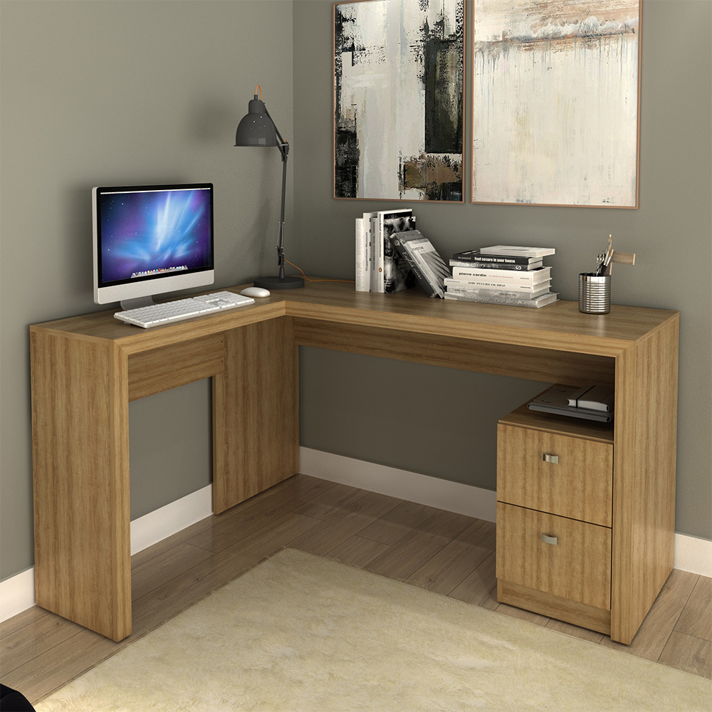 Mesa com 2 Gavetas para Escritório Home Office ME4129 MDP Amendoa G69 - Gran Belo
