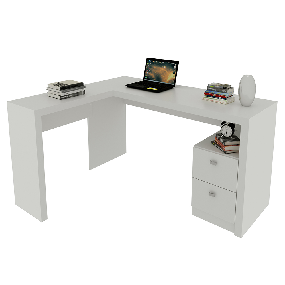 Mesa com 2 Gavetas para Escritório Home Office ME4129 MDP Branco G69 - Gran Belo
