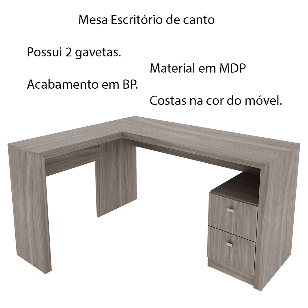 Mesa com 2 Gavetas para Escritório Home Office ME4129 MDP Carvalho G69 - Gran Belo