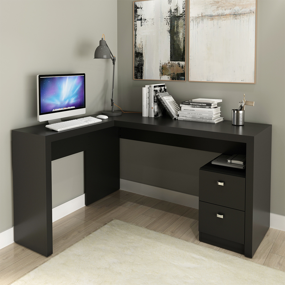 Mesa com 2 Gavetas para Escritório Home Office ME4129 MDP Preto G69 - Gran Belo