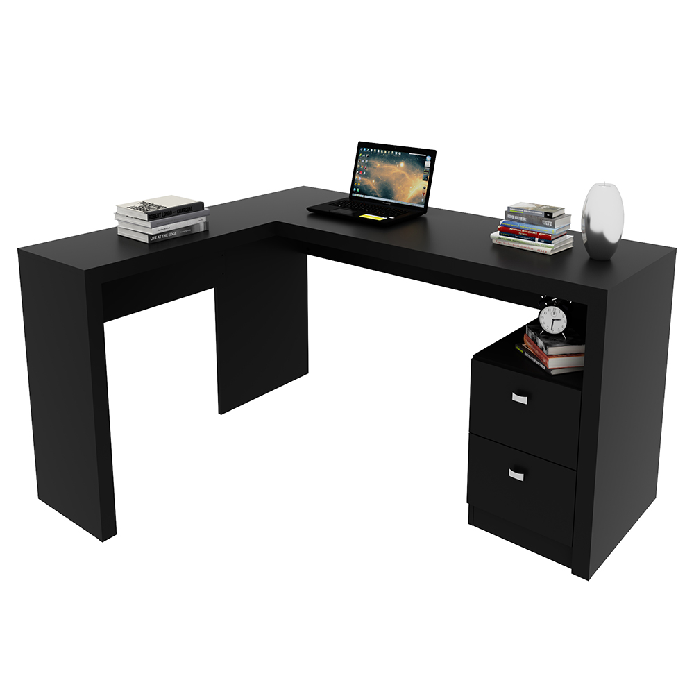 Mesa com 2 Gavetas para Escritório Home Office ME4129 MDP Preto G69 - Gran Belo