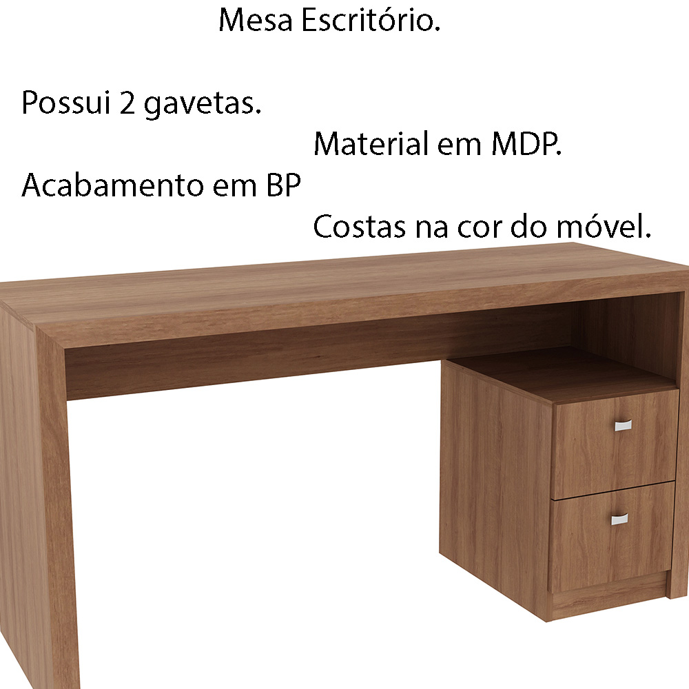 Mesa com 2 Gavetas para Escritório Home Office ME4130 MDP Amendoa G69 - Gran Belo