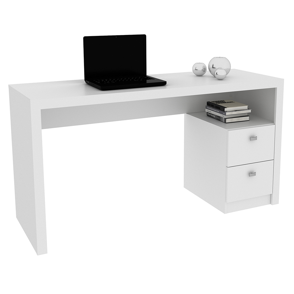 Mesa com 2 Gavetas para Escritório Home Office ME4130 MDP Branco G69 - Gran Belo