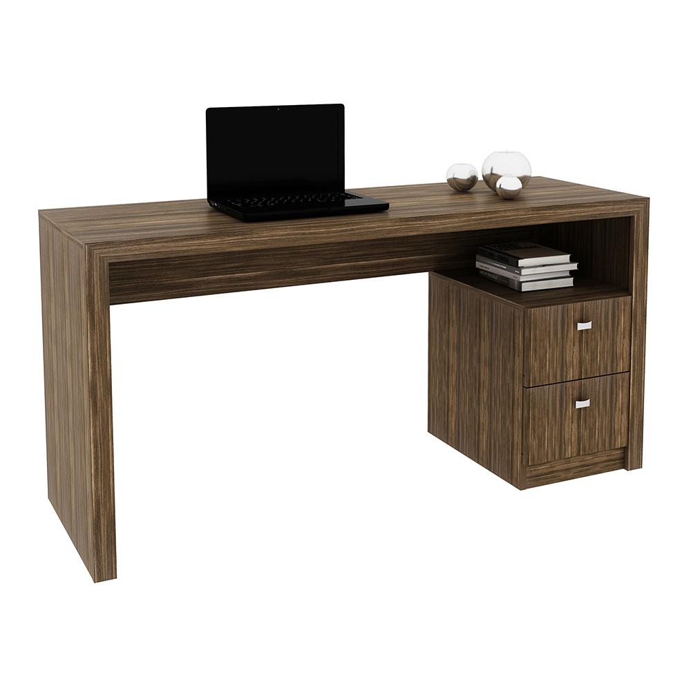 Mesa com 2 Gavetas para Escritório Home Office ME4130 MDP Nogal G69 - Gran Belo