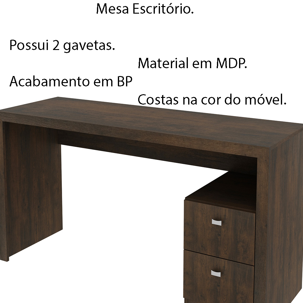 Mesa com 2 Gavetas para Escritório Home Office ME4130 MDP Rustico G69 - Gran Belo