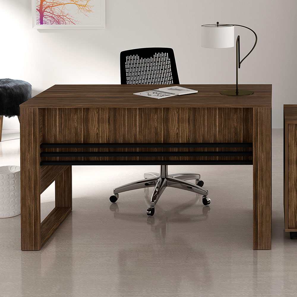 Mesa com Aplique para Escritório Home Office ME4146 MDP Nogal/Preto G69 - Gran Belo
