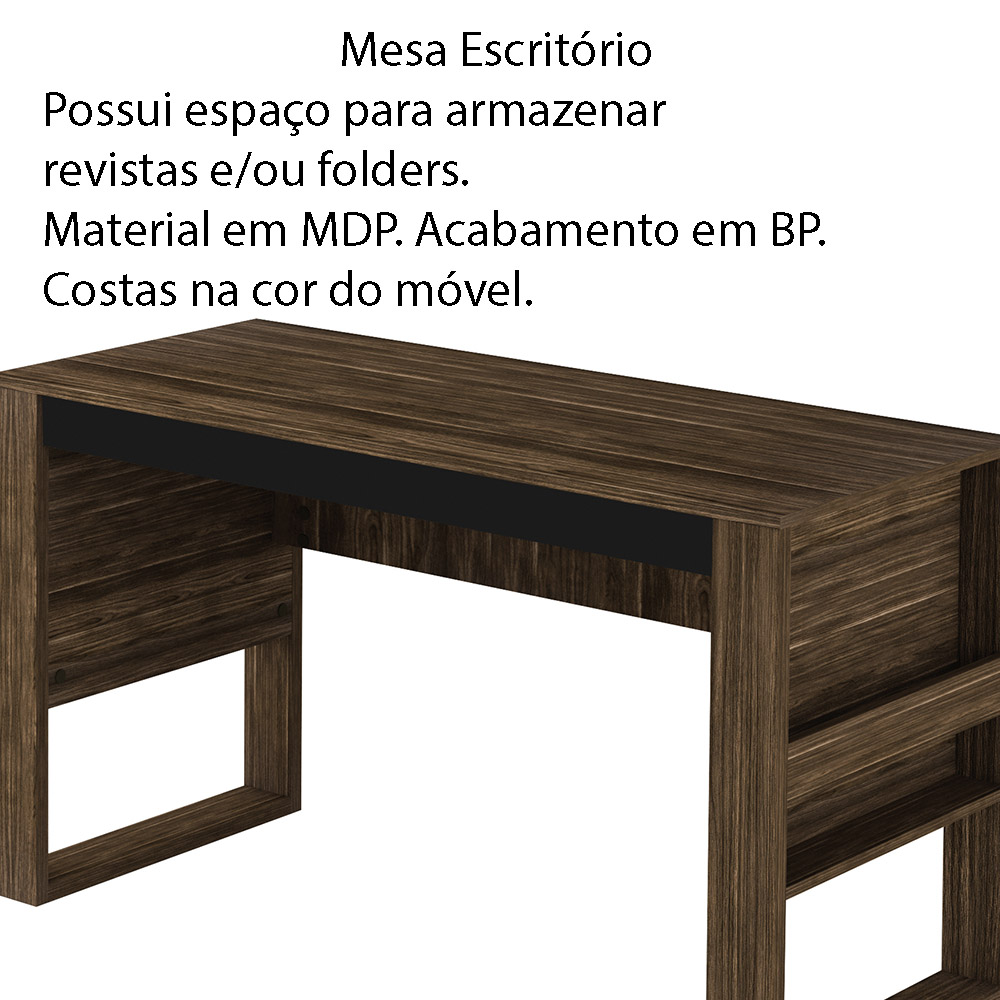 Mesa com Aplique para Escritório Home Office ME4146 MDP Nogal/Preto G69 - Gran Belo