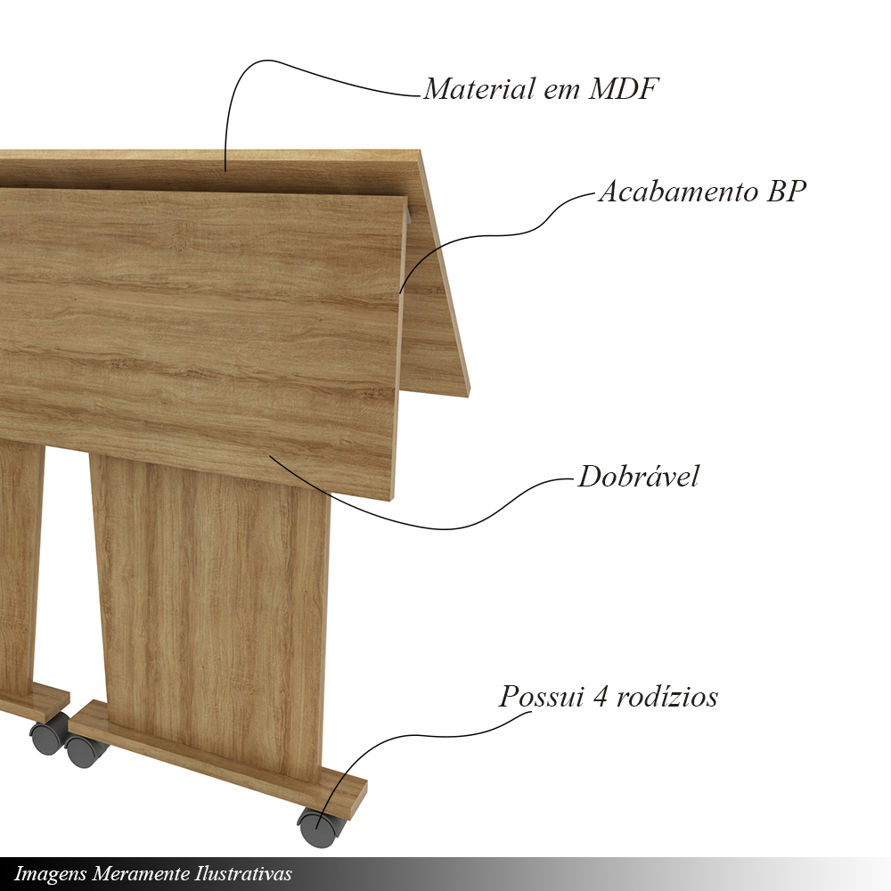 Mesa com rodizio para Escritório Home Office ME4117 MDP Amendoa G69 - Gran Belo