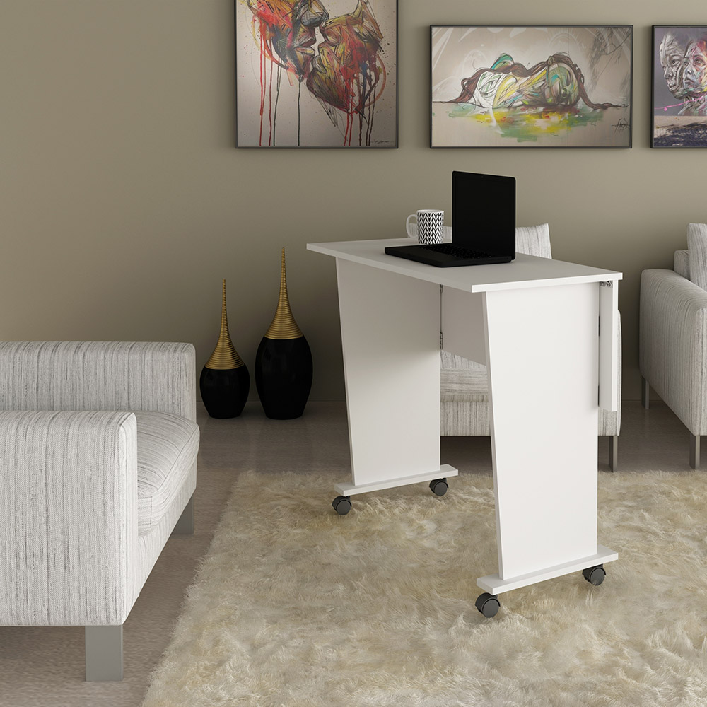 Mesa com rodizio para Escritório Home Office ME4117 MDP Branco G69 - Gran Belo