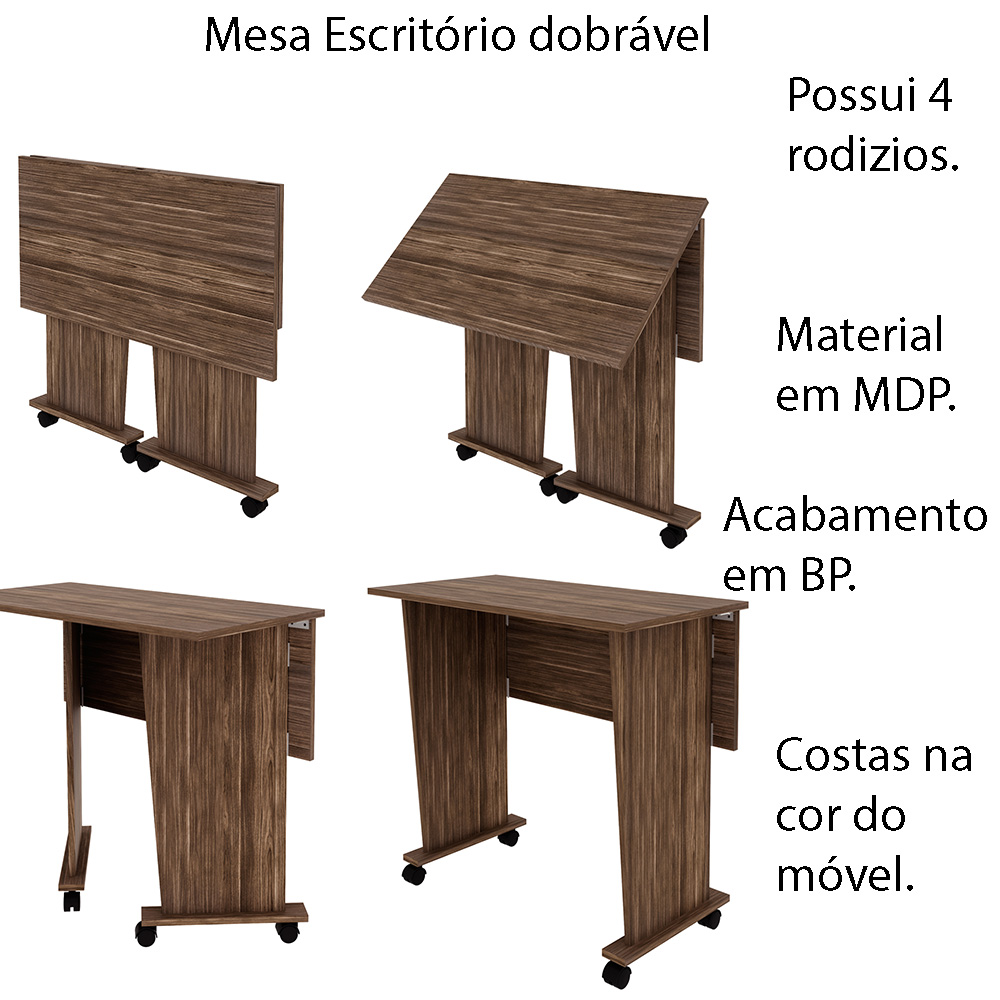 Mesa com rodizio para Escritório Home Office ME4117 MDP Nogal G69 - Gran Belo
