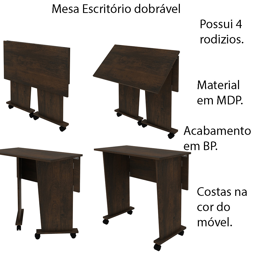 Mesa com rodizio para Escritório Home Office ME4117 MDP Rustico G69 - Gran Belo