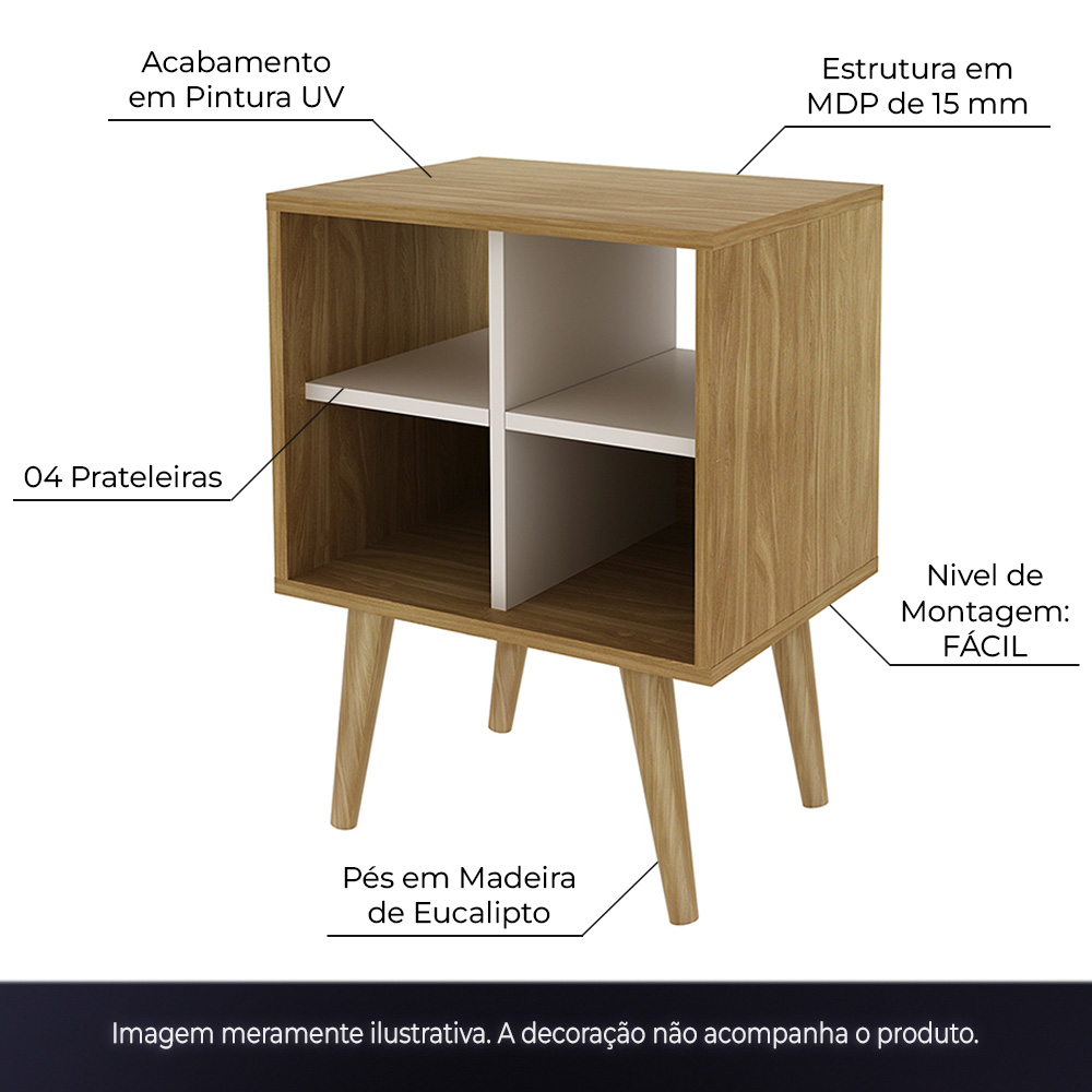 Mesa de Apoio Nicho Canto Lateral para Sala de Estar E1720 MDP Natural/Off White G69 - Gran Belo