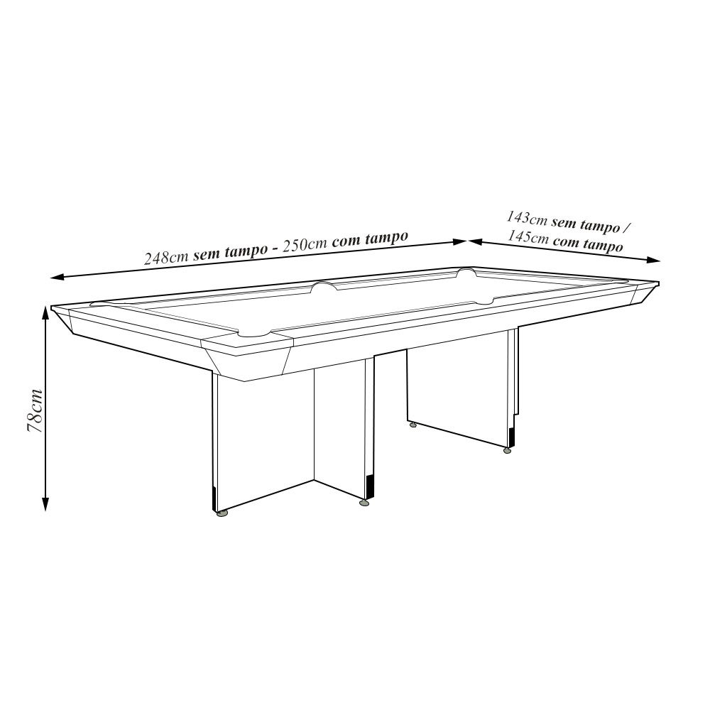 Mesa de Bilhar Sinuca e Jantar Oban Versátil com Tampo Removível 250 cm Base T Branco G84 - Gran Belo
