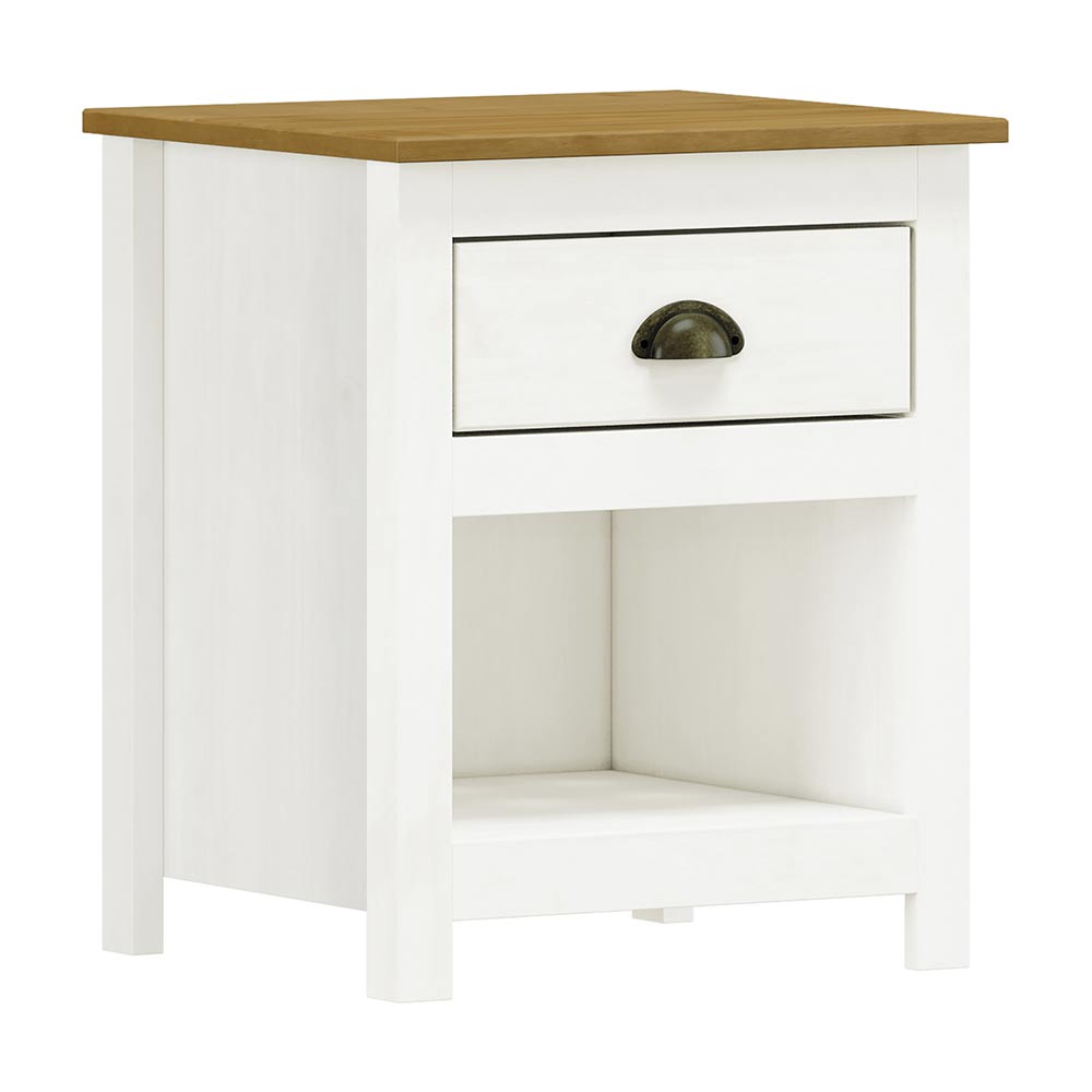 Mesa de Cabeceira 1 Gaveta Madeira Maciça Osiris Branco/Freijó- G74 - Gran Belo