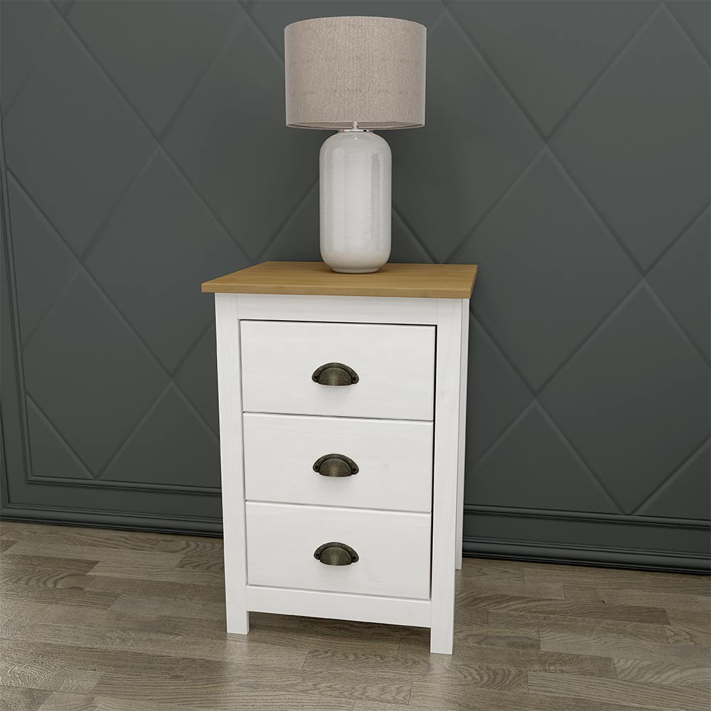 Mesa de Cabeceira 3 Gavetas Madeira Maciça Osiris Branco/Freijó G74 - Gran Belo