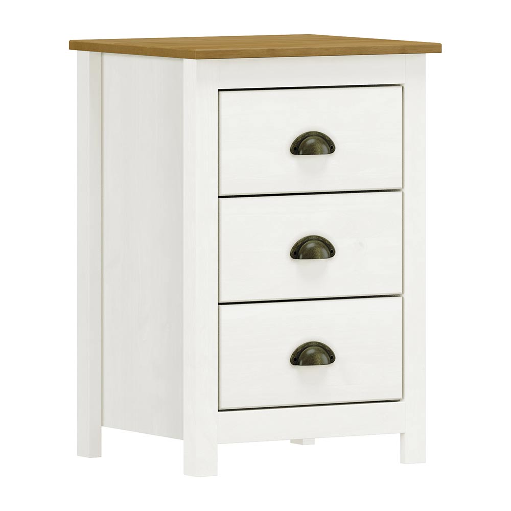 Mesa de Cabeceira 3 Gavetas Madeira Maciça Osiris Branco/Freijó G74 - Gran Belo