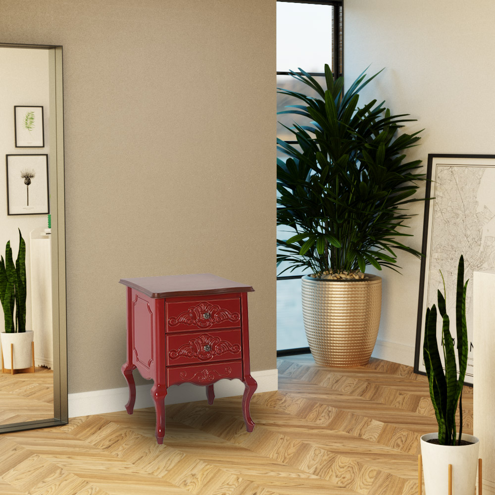 Mesa de Cabeceira Decorativa Zahra 2 Gavetas Vermelho/Imbuía G71 - Gran Belo