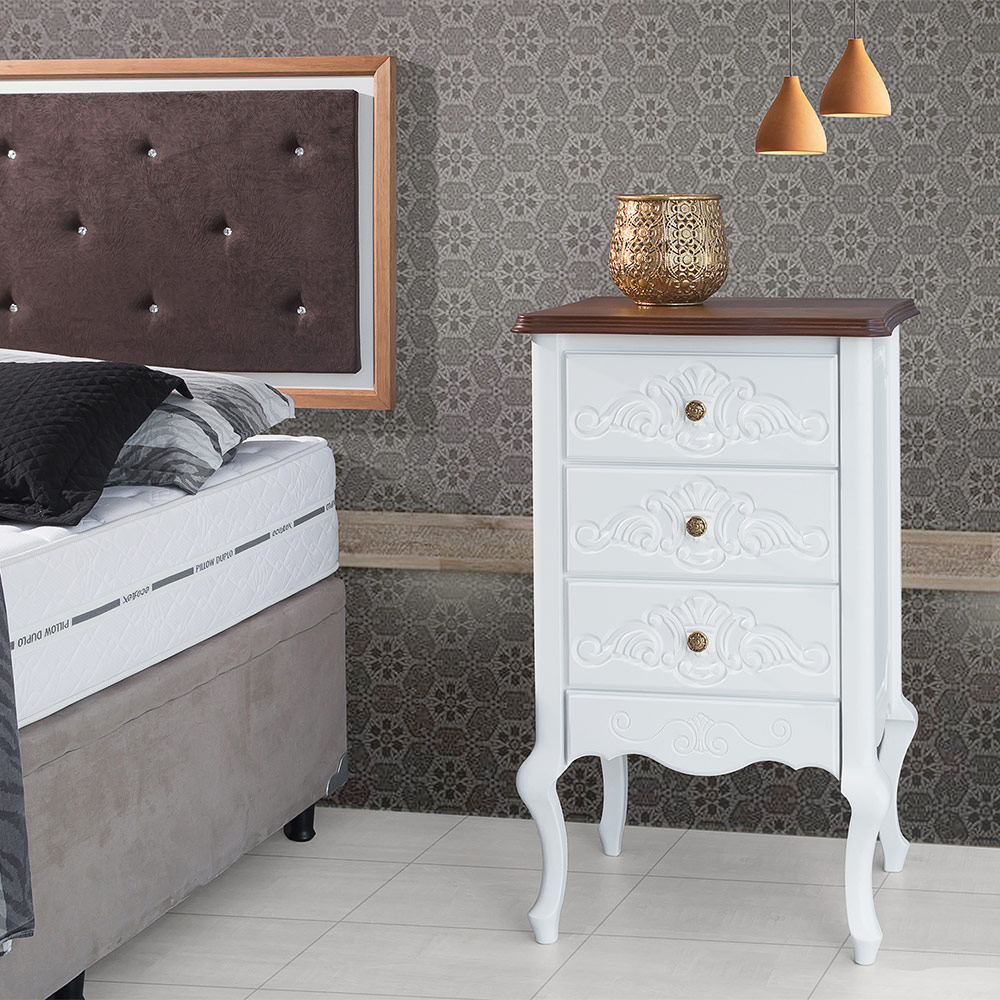 Mesa de Cabeceira Decorativa Zahra 3 Gavetas Branco/Imbuía G71 - Gran Belo