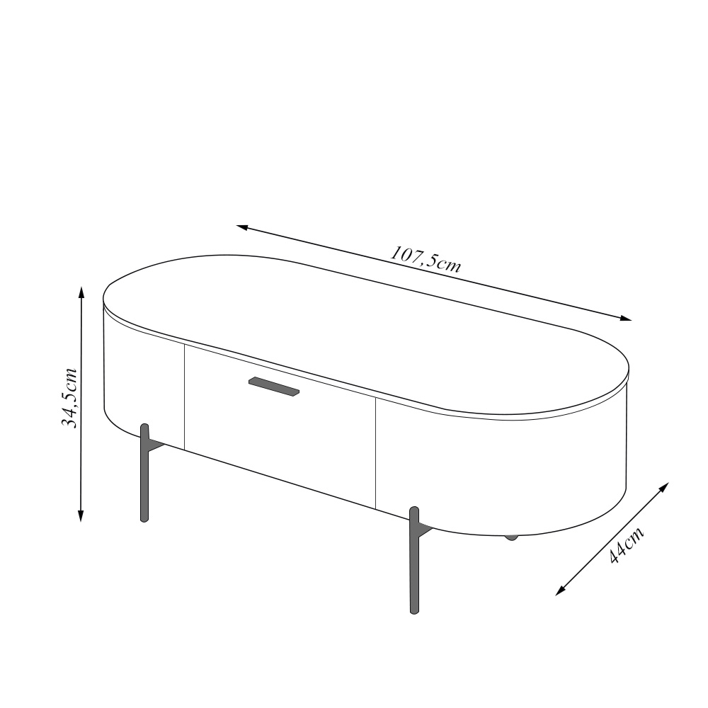 Mesa de Centro Decorativa Bento 1 Gaveta Pés Metálicos Dourados Off White G18 - Gran Belo