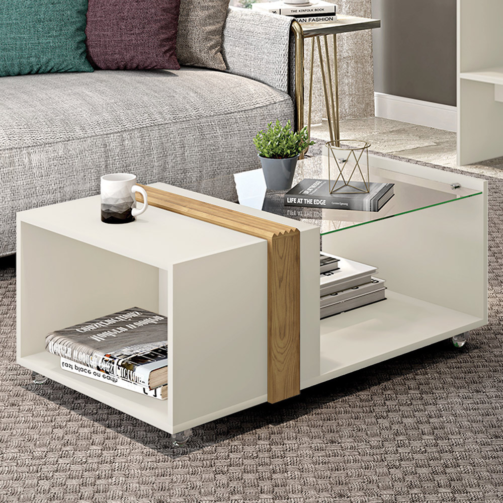 Mesa de Centro Decorativa Rennes MDP OffWhite/Lamina Mel G11 - Gran Belo