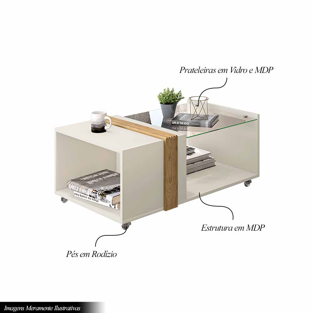 Mesa de Centro Decorativa Rennes MDP OffWhite/Lamina Mel G11 - Gran Belo