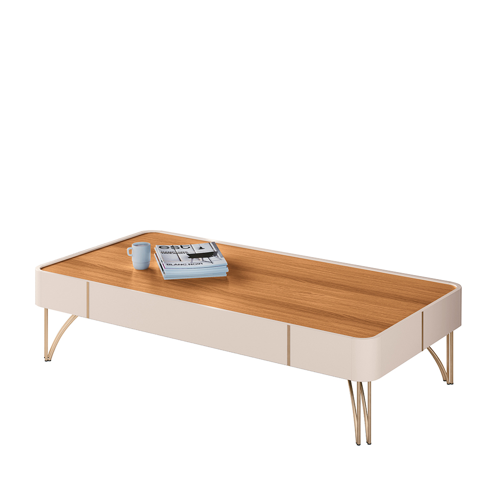 Mesa de Centro Decorativa Rennes MDP/MDF Pés de Aço Off White/Cinamomo G26 - Gran Belo