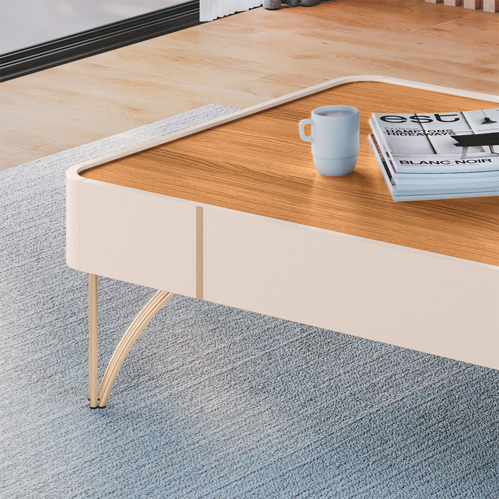 Mesa de Centro Decorativa Rennes MDP/MDF Pés de Aço Off White/Cinamomo G26 - Gran Belo