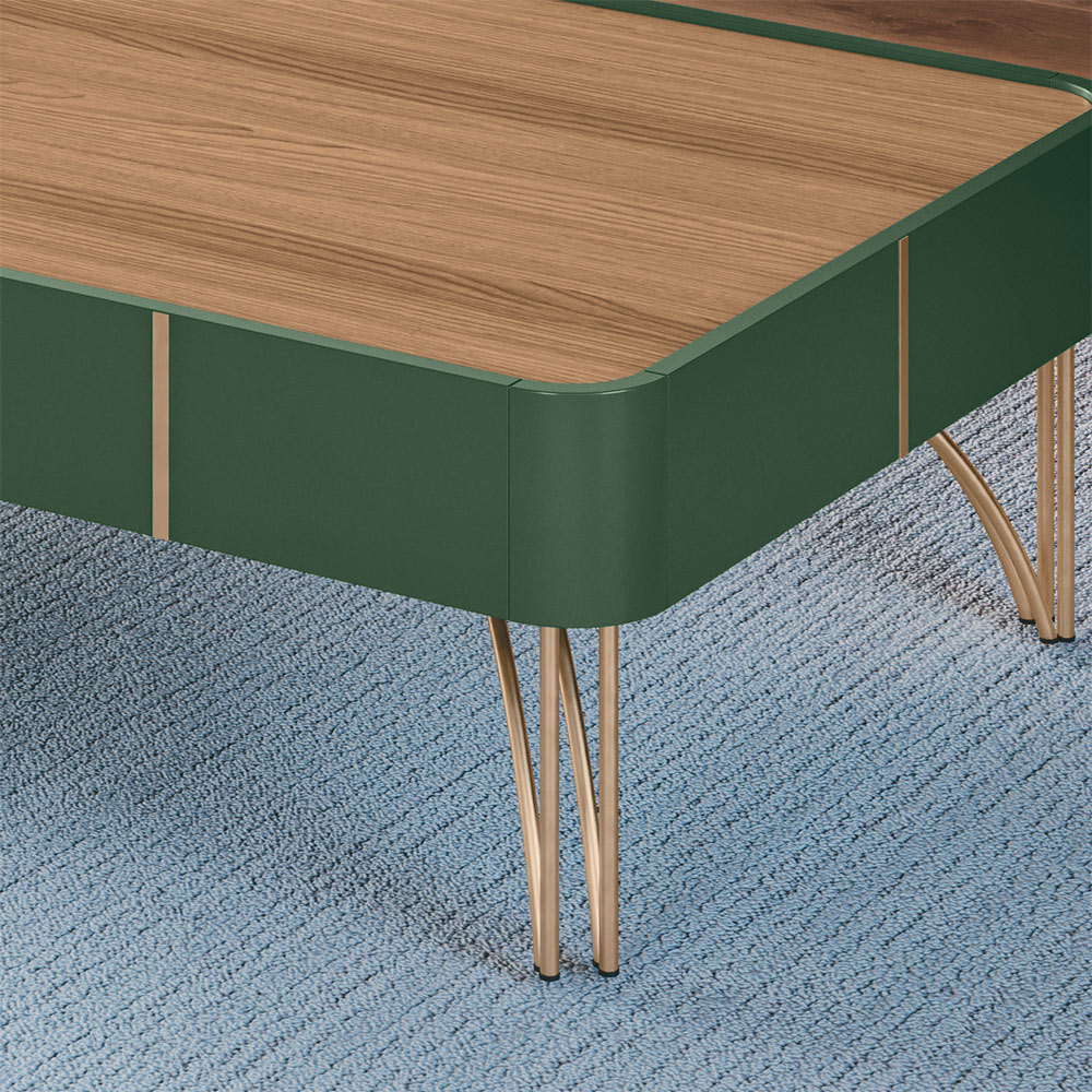 Mesa de Centro Decorativa Rennes MDP/MDF Pés de Aço Verde Pistache/Freijó G26 - Gran Belo