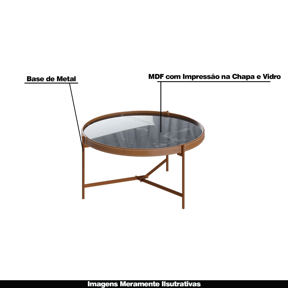 Mesa de Centro Nezuko 71cm Base Cobre Tampo Mármore Preto G29 - Gran Belo