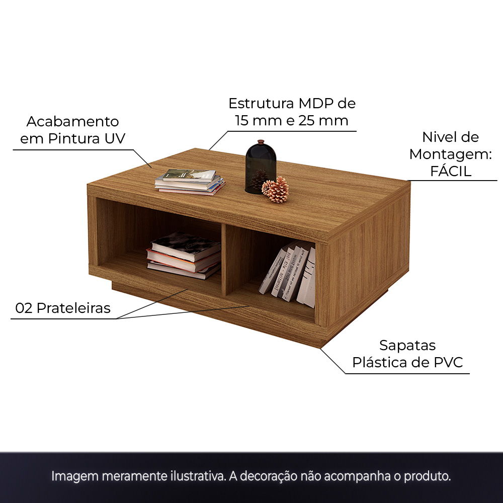 Mesa de Centro para Sala de Estar MC2232 MDP Natural/Off White G69 - Gran Belo