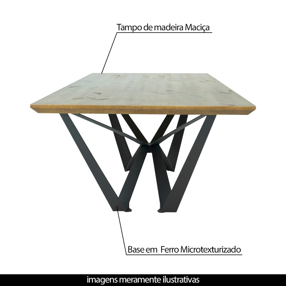 Mesa de Jantar Base de Ferro Shaman 238cm Castanho Oregon G04 - Gran Belo