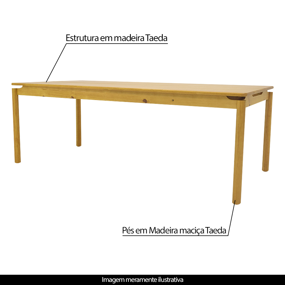 Mesa de Jantar de Madeira Taeda Zelda 220cm Natural/Voss G04 - Gran Belo