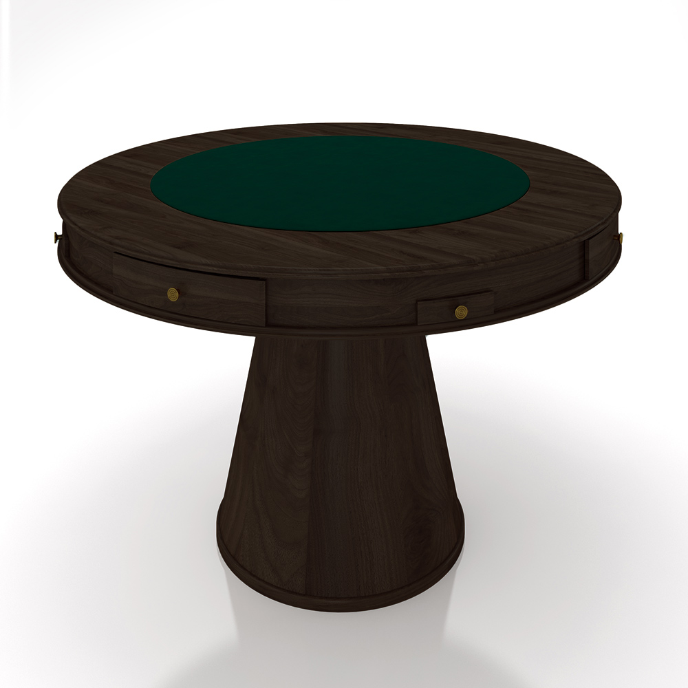 Mesa de Jogos Carteado 4 Lugares Bellagio com Gavetas e Tampo Reversível Base Cone com Tecido Capuccino/Verde G42 - Gran Belo