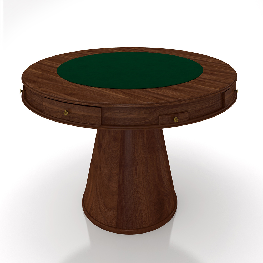 Mesa de Jogos Carteado 4 Lugares Bellagio com Gavetas e Tampo Reversível Base Cone com Tecido Imbuia/Verde G42 - Gran Belo