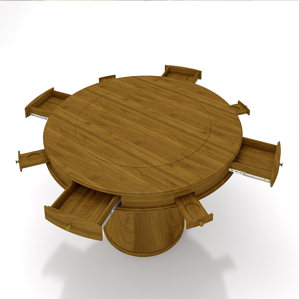 Mesa de Jogos Carteado 4 Lugares Bellagio com Gavetas e Tampo Reversível Base Cone com Tecido Mel/Verde G42 - Gran Belo