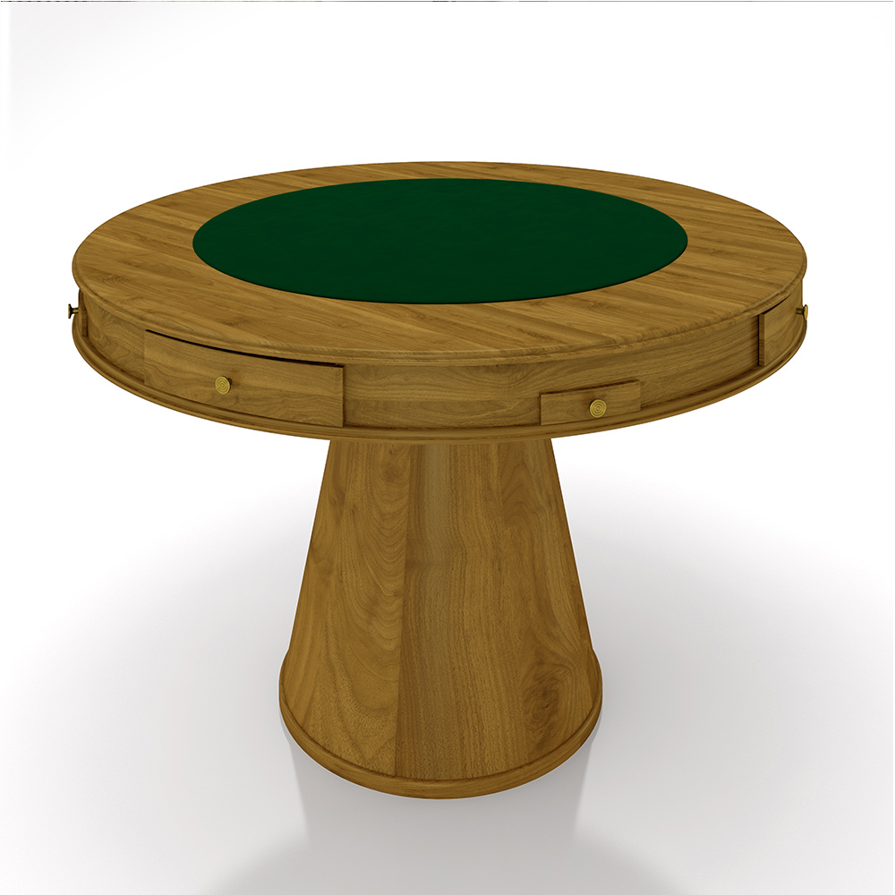 Mesa de Jogos Carteado 4 Lugares Bellagio com Gavetas e Tampo Reversível Base Cone com Tecido Mel/Verde G42 - Gran Belo