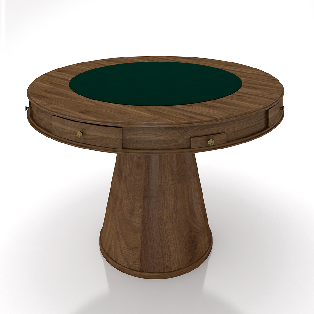 Mesa de Jogos Carteado 4 Lugares Bellagio com Gavetas e Tampo Reversível Base Cone com Tecido Nogueira/Verde G42 - Gran Belo